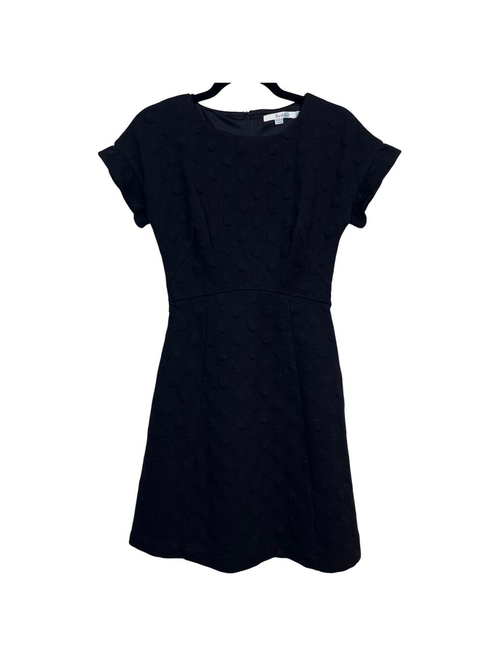 Boden Black Waffle Knit Textured Polka Dot A-Line Dress Women’s US 2R